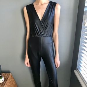 Womens Faux Leather Full Length Jumpsuit